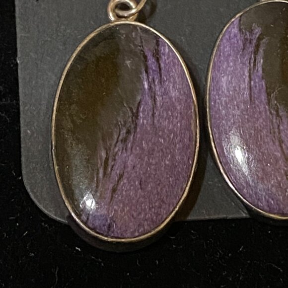 1" x 5/8" Chaorite Purple Sterling Silver 925 Dangle Earrings - Picture 3 of 7